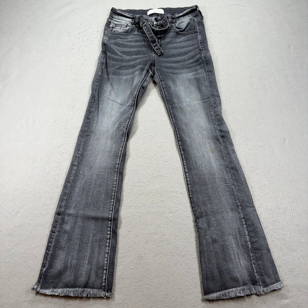 KanCan Flare Jeans Womens 5/26 Black Frayed Hem KC7423GR